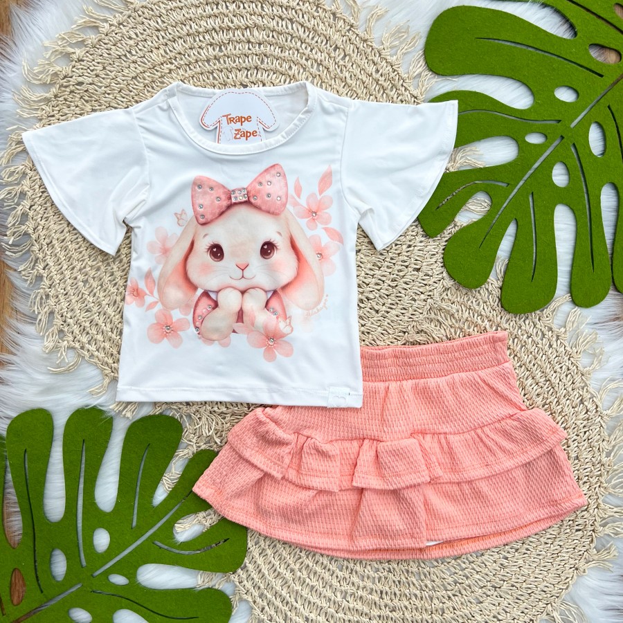 Conj. Blusa Coelhinha e Short Saia - Salmão